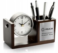 Zegar Organizer na Biurko z Dedykacją Prezent dla policjanta komendanta