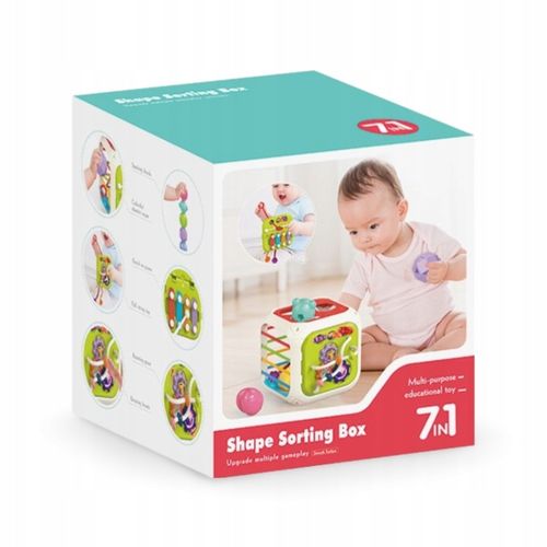 SORTER KLOCKÓW GUMKI ELASTYCZNA MULTI KOSTKA MONTESSORI SENSORYCZNA 7w1 na Arena.pl