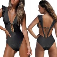 STRÓJ KĄPIELOWY JEDNOCZĘŚCIOWY CZARNY DEKOLT ROZ M