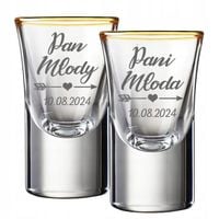 Oszukane Kieliszki do Wódki Pozłacane 15ml GRUBE DNO Wesele Ślub Grawer