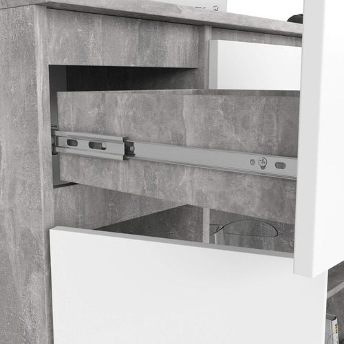 Komoda 101 cm pojemna 2 drzwi 3 szuflady 6 półek - beton biała na Arena.pl