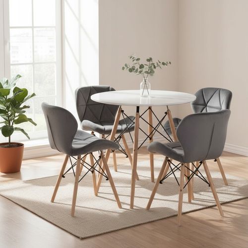 Stół Okrągły Biały Nowoczesny 4 Krzesła Szare Do Salonu Jadalni Kuchni na Arena.pl