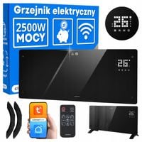Grzejnik elektryczny szklany konwektorowy Glow 2500W LED WiFi Tuya czarny