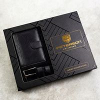 Peterson Zestaw prezentowy męski portfel + pasek elegancki BLACK 115 cm