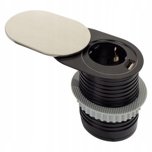 SLIDE BOX USB Gniazdo Meblowe wpuszczane w blat przesuwna pokrywa ALUMINIUM na Arena.pl