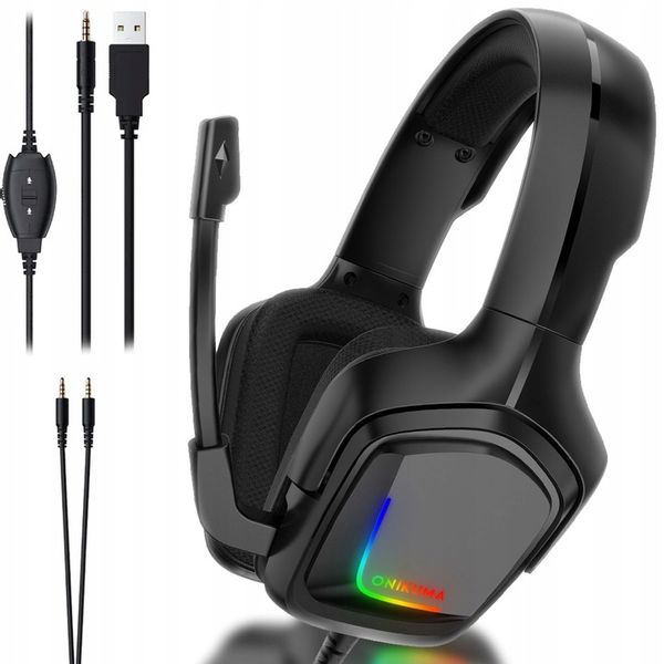 ONIKUMA K20 SŁUCHAWKI GAMINGOWE NAUSZNE PRZEWODOWE Z MIKROFONEM DO PC RGB zdjęcie 1