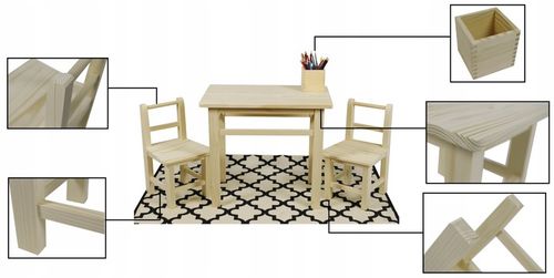 ZESTAW STÓŁ STOLIK BIURKO KRZESŁA KRZESEŁKA DLA DZIECI Z DREWNA DO POKOJU na Arena.pl