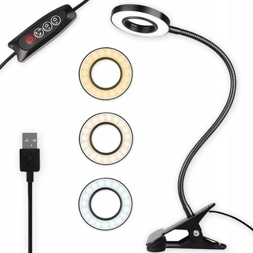 LAMPKA LED BIURKOWA KLIPS DO CZYTANIA USB 3 ODCIENIE ŚWIATŁA REGULACJA 360 na Arena.pl