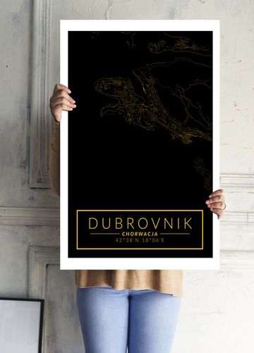 Dubrovnik mapa złota - plakat 40x50 cm na Arena.pl