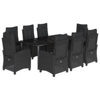 9-cz. zestaw mebli ogrodowych z poduszkami, czarny, rattan PE