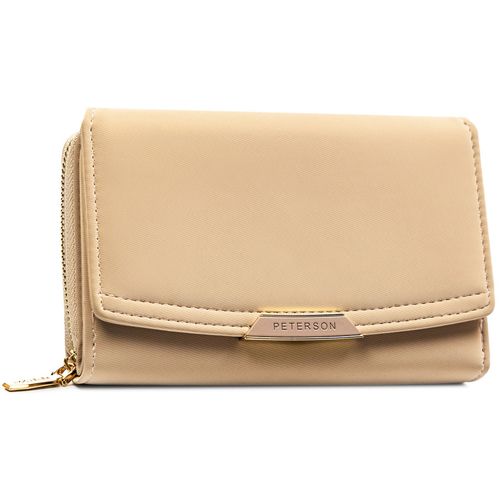 beżowy portfel damski ze skóry ekologicznej w orientacji poziomej na Arena.pl