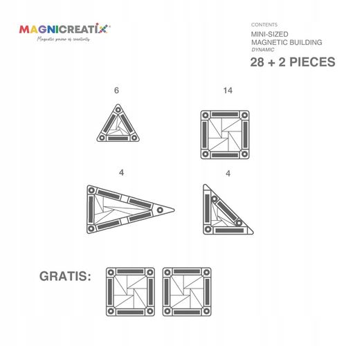 MINI Klocki Magnetyczne MAGNICREATIX Mini Tiles – 28 el. + 2 GRATIS! na Arena.pl