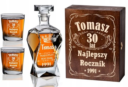 SKRZYNKA KARAFKA SZKLANKI DO WHISKY Z GRAWEREM URODZINY WIECZÓR KAWALERSKI na Arena.pl