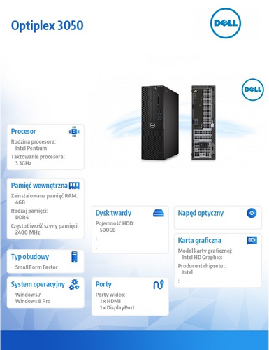 Dell KomputerOptiPlex 3050 Intel Pentium CPU G4400 3.30GHz na Arena.pl