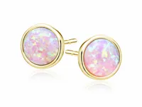 OKRĄGŁE POZŁACANE SREBRNE KOLCZYKI WKRĘTKI KÓŁKA KÓŁECZKA RÓŻOWY OPAL