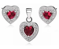 Rodowany srebrny komplet serc z rubinową cyrkonią srebro 925 Z0760C_Z