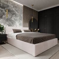 ŁÓŻKO TAPICEROWANE DO SYPIALNI 180x200 ŁÓŻKO PODWÓJNE Z POJEMNIKIEM KREMOWE