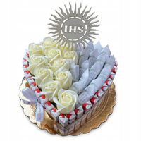 Tort Serce cukierki Krowki Komunia i Kinder. Pamiątka komunii świętej.