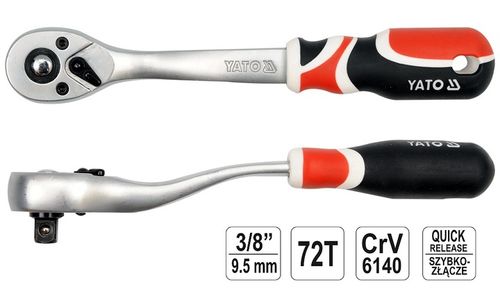 YATO ZESTAW GRZECHOTEK 3 SZTUKI 1/4" 3/8" 1/2" WYGIĘTA QUICK RELASE 72 ZĘBY na Arena.pl