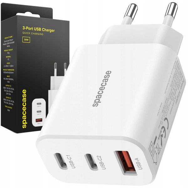 Spacecase USB Charger 30W GaN SC004W white zdjęcie 1