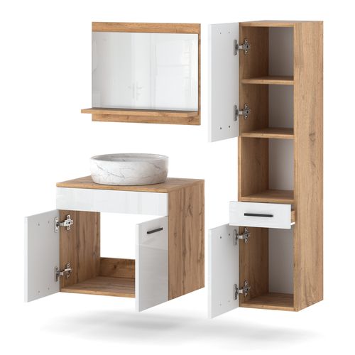 Zestaw Mebli Łazienkowych Umywalka Z Lustrem 90cm Słupek Wotan Biały Połysk na Arena.pl