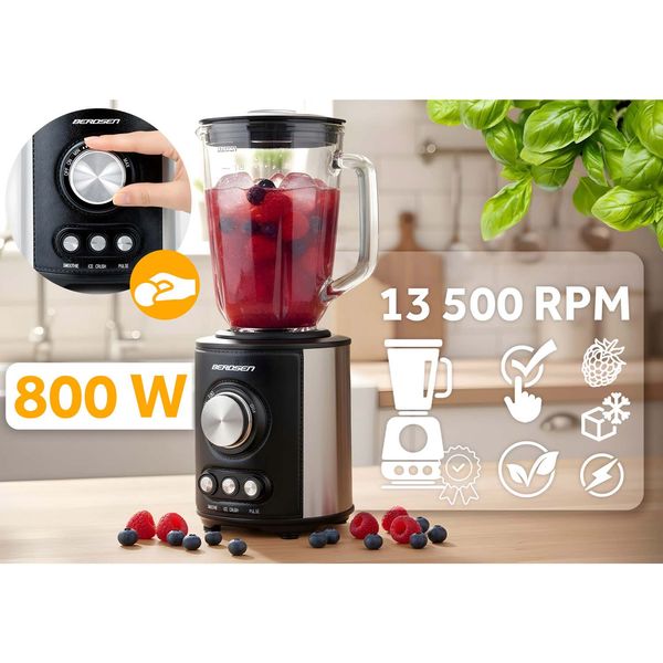Blender kielichowy szklany do smoothie koktajli kruszy lód 1,5L 800W BD-751 Berdsen czarny zdjęcie 2