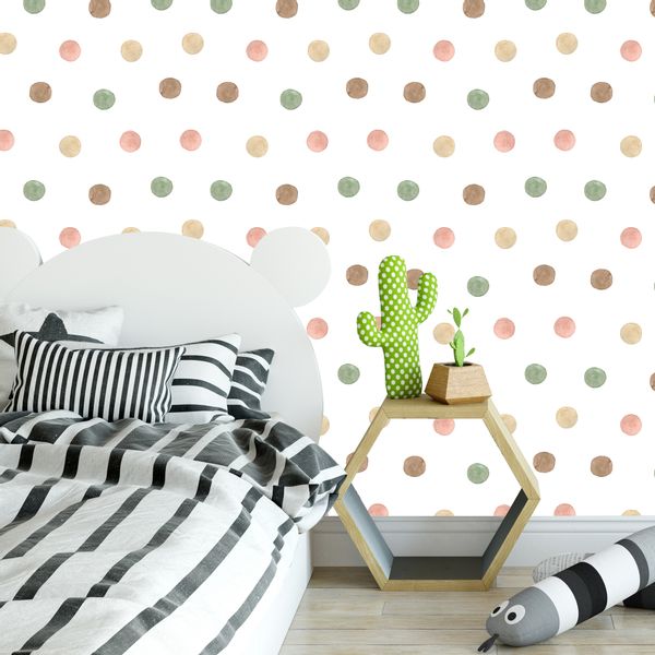 Tapeta Ścienna Do Pokoju Dziecka KROPECZKI Groszki Akwarele Styl Boho zdjęcie 2