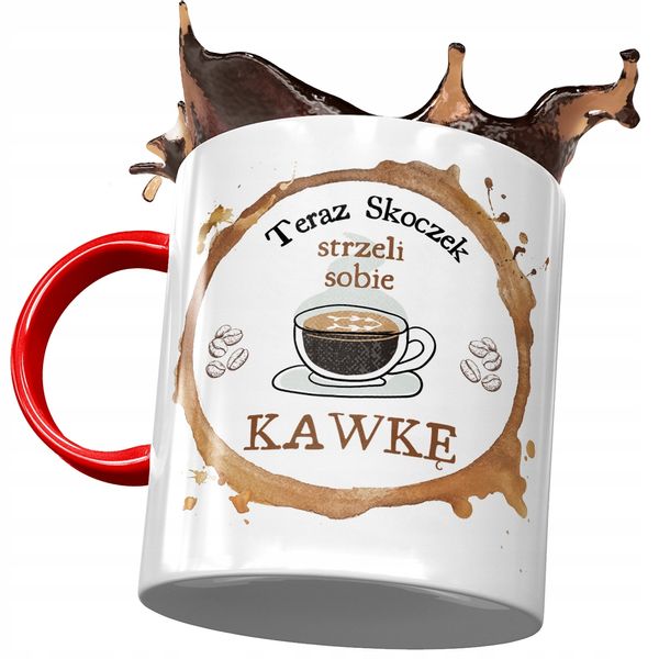Kubek Czerwony Dla Skoczka Strzeli Sobie Kawkę Z Nadrukiem Ze Zdjęciem zdjęcie 1