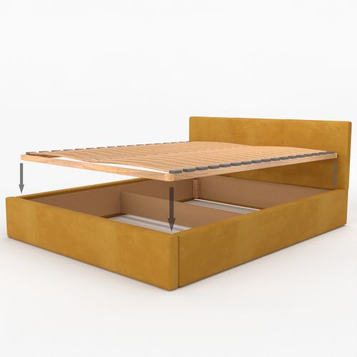 ŁÓŻKO TAPICEROWANE DO SYPIALNI 180x200 ŁÓŻKO PODWÓJNE Z POJEMNIKIEM ŻÓŁTE na Arena.pl