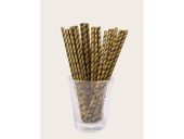 Słomki papierowe, czarno złote w paski, 19.5 cm, 10 szt.