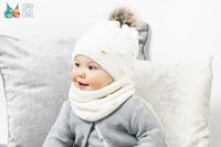 BROEL Noemi czapka na zimę dla dziewczynki z pomponem ecru 39-41