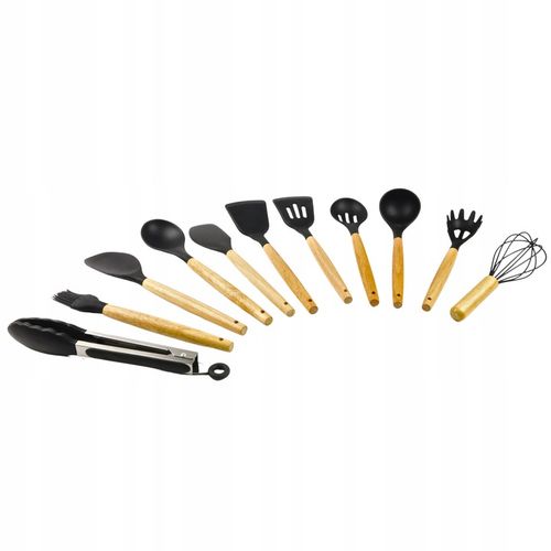 PRZYBORY KUCHENNE SILIKONOWE 12el czarne ZESTAW PRZYBORÓW KUCHENNYCH STOJAK na Arena.pl