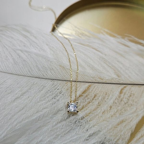 Złoty łańcuszek z pojedynczą białą cyrkonią - pr. 585 zdjęcie 12