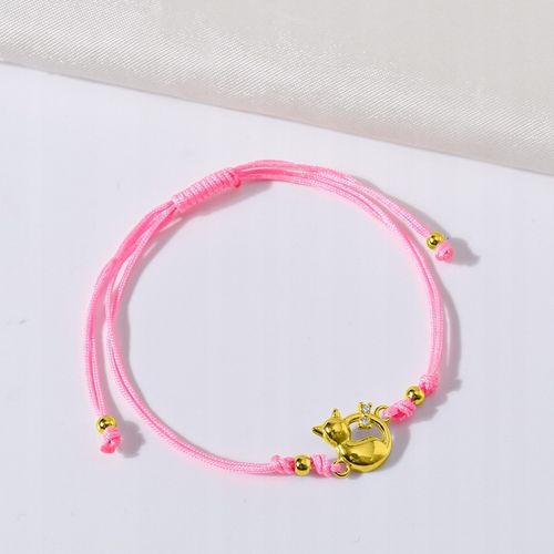 Srebrna bransoletka dla dziewczynki sznurkowa kotek srebro 925 pozłacane na Arena.pl