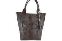 Modny worek skórzany - CROCO - Brązowy ciemny