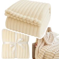 MIĘKKI KOC NARZUTA NA ŁÓŹKO CIEPŁY 160X220 KREMOWY