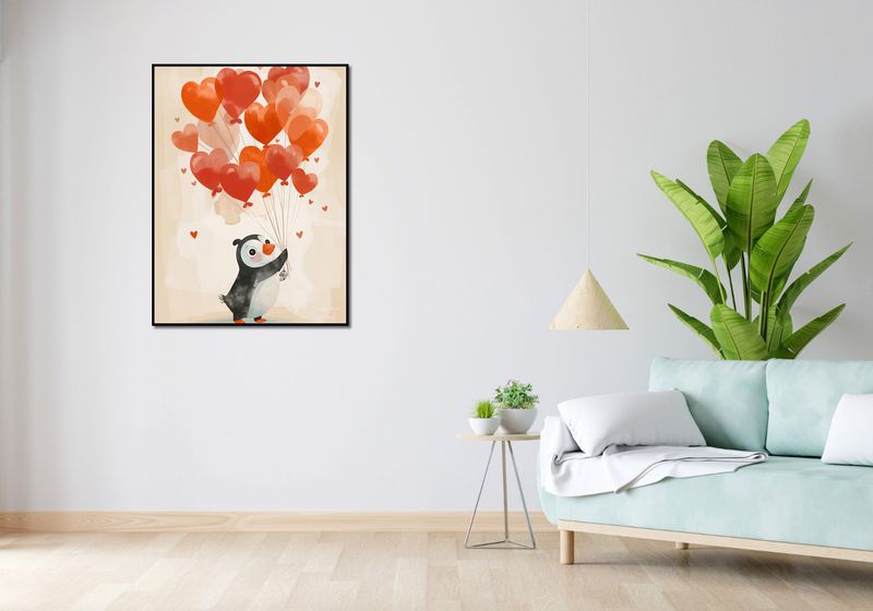 Plakat 75x100cm Pingwinek z Balonami zdjęcie 4