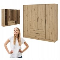 SZAFA DĄB ARTISAN GARDEROBA LIVIA 4D OTWIERANA DUŻA NA UBRANIA SZUFLADY