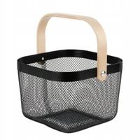 UNIWERSALNY KOSZ CZARNY ORGANIZER Z DREWNIANĄ RĄCZKA NA PIKNIK KWADRATOWY