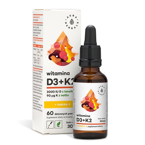 Aura Herbals Witamina D3 2000IU + K2mk7 + Omega-3 30 ml w kroplach na Arena.pl