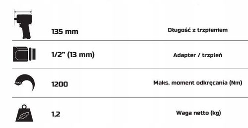 INVENTO Pneumatyczny klucz udarowy 1/2" 1200 Nm do kół z udarem na Arena.pl