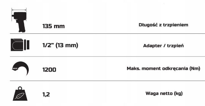 INVENTO Pneumatyczny klucz udarowy 1/2" 1200 Nm do kół z udarem zdjęcie 4