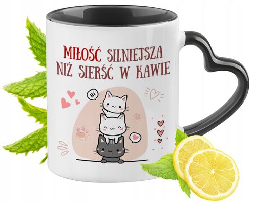 Kot Kotek Kotki Kubek Czarny Z Uszkiem W Kształcie Serca Na Prezent na Arena.pl