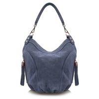 VERA PELLE torebka zamszowa worek z frędzelkami i paskiem V322 jeansowa