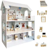 DUŻY DREWNIANY DOMEK DLA LALEK XXL 3 PIĘTRA +MEBLE