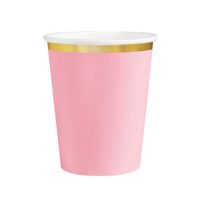 Kubeczki papierowe różowe ze złotym brzegiem Classic Gold, 6 szt.