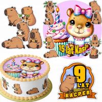 ZESTAW OPŁATEK NA TORT 20CM + 16 POSTACI - KAPIBARA + IMIĘ 15CM 18CM