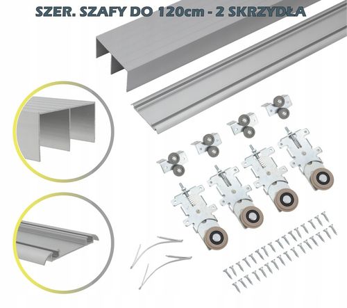 system szaf przesuwnych RAM V 120cm 2 drzwi SREBRNY kółka wózki na Arena.pl
