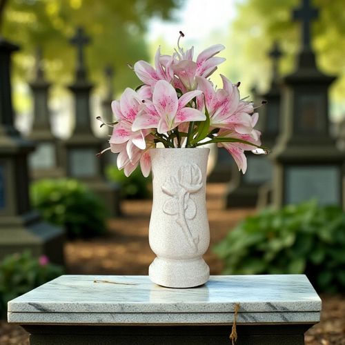 Wazon Nagrobny, Wazon na cmentarz Memorial Rose - Biały Marmurek na Arena.pl