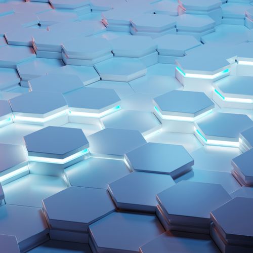 Fototapeta Niebieskie HEKSAGONY Nowoczesny Wzór 3D Abstrakcja 360cm x 240cm na Arena.pl